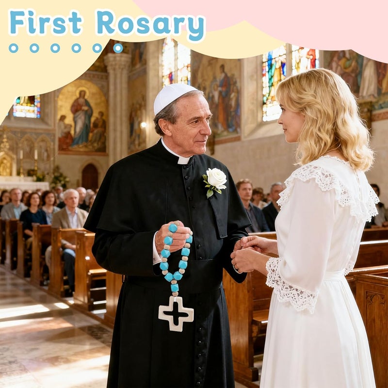 Sumalon Cross Baptism Silicone Rosary, First Communion Rosary Collection Shower Christian Communion Gifts - Image 4